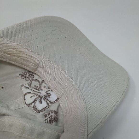 Daytona Beach Shores Strapback Hat Tan One Size Embroidered Hibiscus - Picture 7 of 8